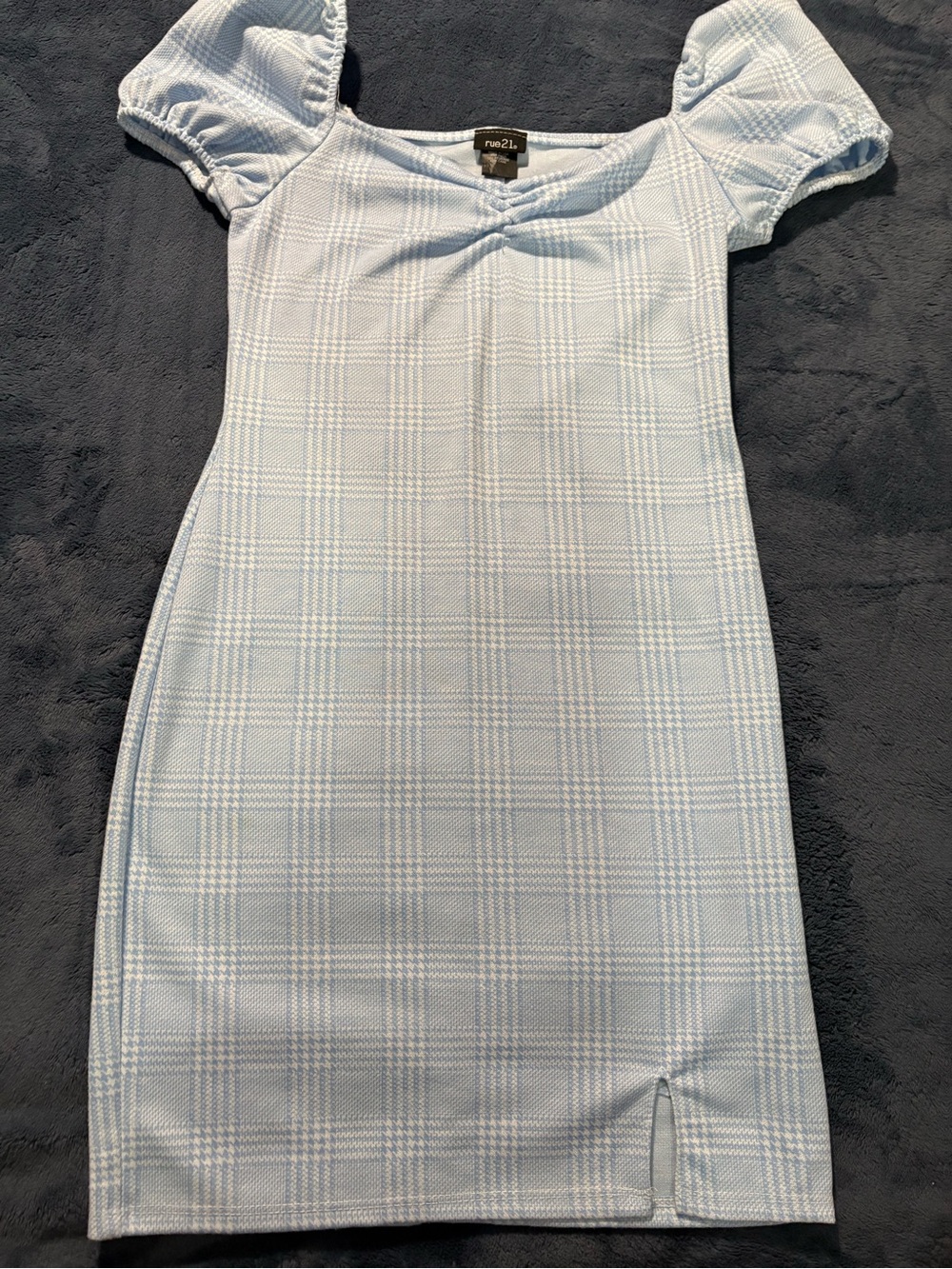 Rue21 Pale Blue Plaid Puff-Sleeve Mini Dress